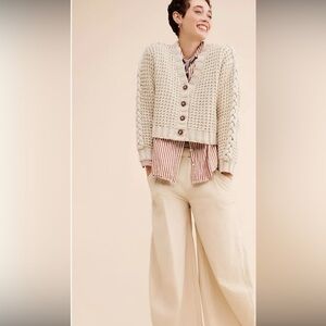 Anthropology Dot and Lu Braided Sleeve Boxy Cardigan.